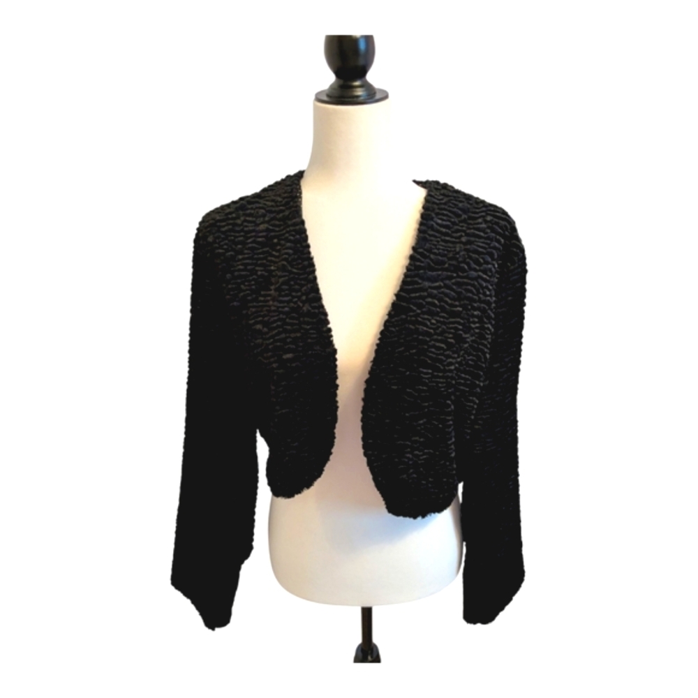 April Cornell Vintage Black Textured Shrug with Full-Length Sleeves. Sz …